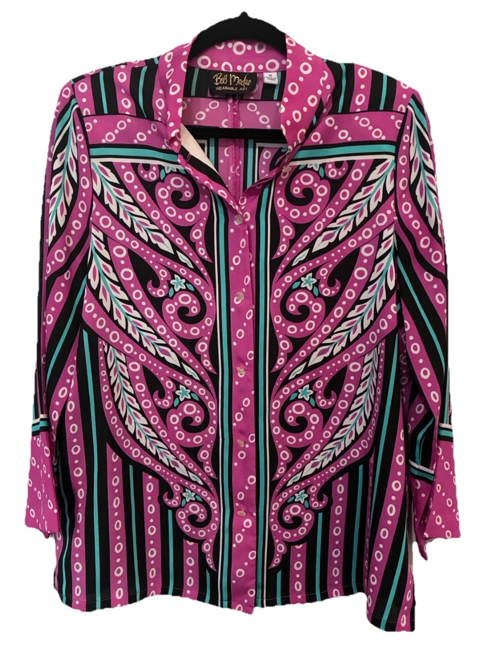 Bob Mackie Pink Purple Printed Button Front Women's Top Vintage Size Medium